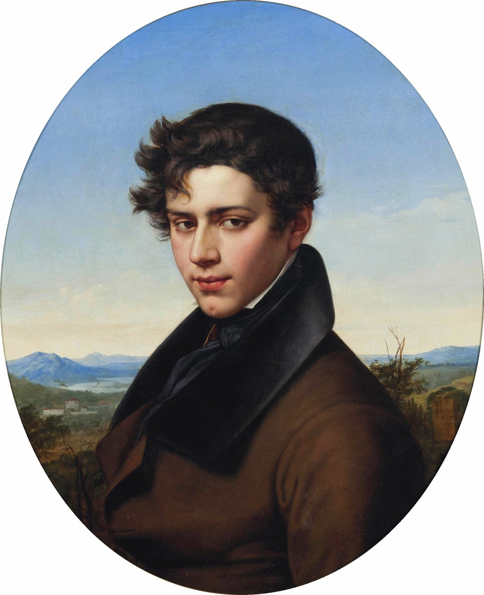 gentleman in lake landscape